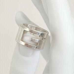 GUCCI Ring Interlocking G Silver 925 Ring Branded Cutout G Unisex Band 6.25